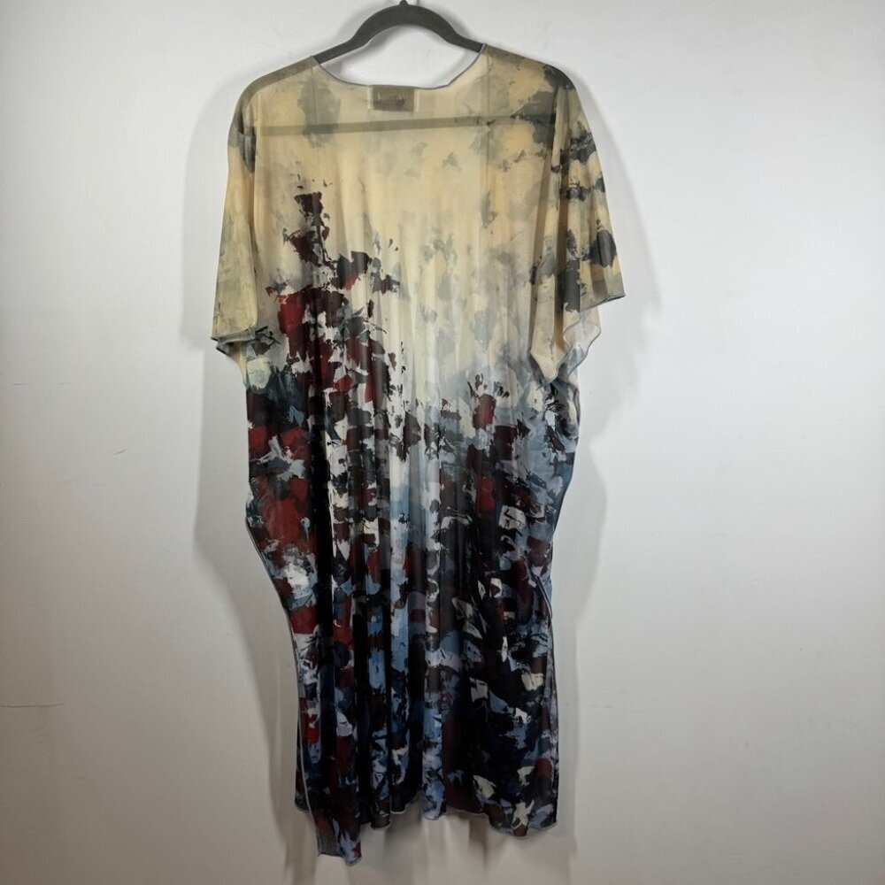 Le Galireste Sheer Lagenlook Kimono Duster Abstract Print Art To Wear One Size - Picture 10 of 12